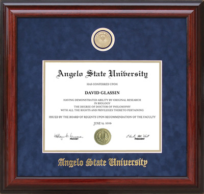 Angelo State Diploma Frame with Opening for Alumni Medallion