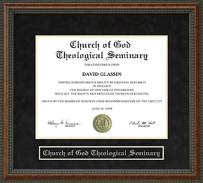 Church of God Theological Seminary Diploma Frame