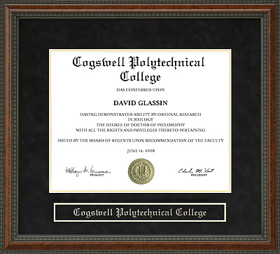 Cogswell Polytechnical College (CPC) Diploma Frame