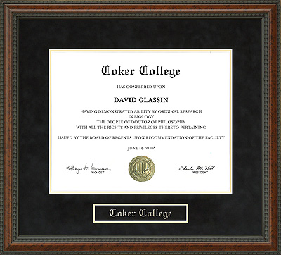 Coker College Diploma Frame
