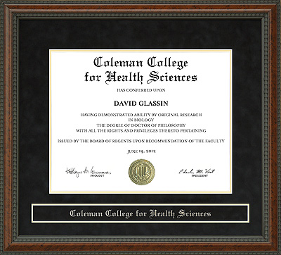 Coleman College for Health Sciences Diploma Frame