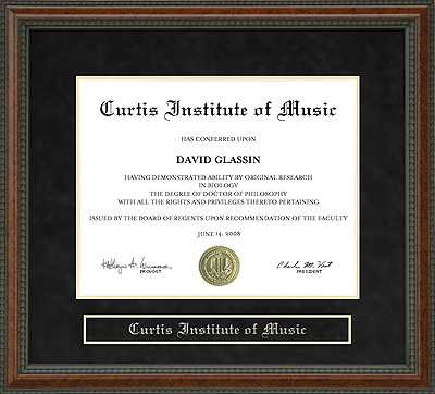Curtis Institute of Music Diploma Frame