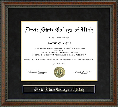 Dixie State College of Utah Diploma Frame