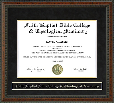 Faith Baptist Bible College & Theological Seminary Diploma Frame