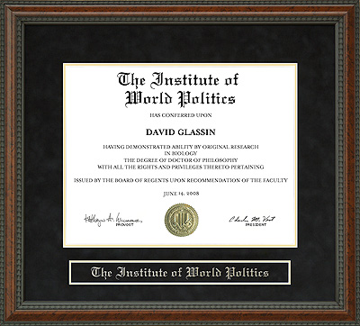 The Institute of World Politics (IWP) Diploma Frame