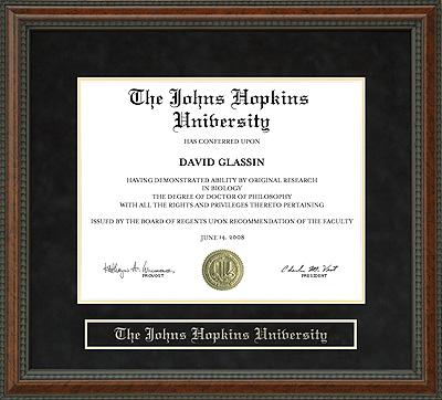 The Johns Hopkins University (JHU) Diploma Frame