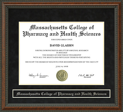 Massachusetts College of Pharmacy and Health Sciences (MCPHS) Diploma Frame