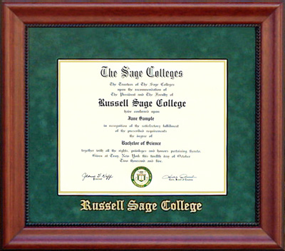 Russell Sage College Diploma Frame in Green Suede