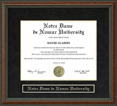 Notre Dame de Namur University (NDNU) Diploma Frame