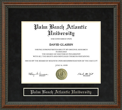 Palm Beach Atlantic University (PBA) Diploma Frame