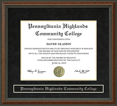Pennsylvania Highlands Community College Diploma Frame