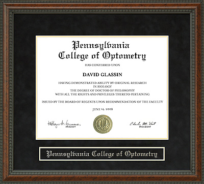 Pennsylvania College of Optometry (PCO) Diploma Frame