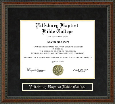 Pillsbury Baptist Bible College Diploma Frame