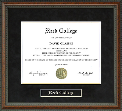 Reed College Diploma Frame