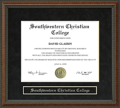 Southwestern Christian College (SWCC) Diploma Frame