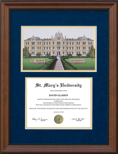 St. Mary's University Ascot Diploma Frame with Signed Lithograph in Blue Suede