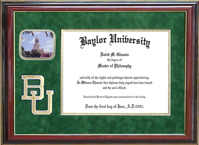 Baylor Diploma Frame with Bevel Cut BU logo & Pat Neff Hall