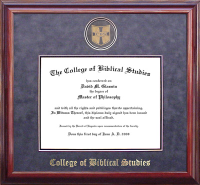 College of Biblical Studies Designer Diploma Frame with Gray Suede Mat