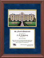 St. Mary's University Ascot Diploma Frame with Signed Lithograph in Blue Suede