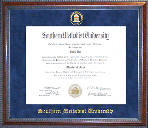 Southern Methodist University Blue Suede Diploma Frame