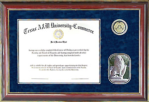 Texas A&M University - Commerce Blue Suede Diploma Frame with Cherry Molding