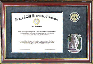 Texas A&M University - Commerce Grey Suede Diploma Frame with Cherry Molding