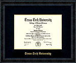Texas Tech Diploma Frame with Black Suede Mat & Gold Embossing