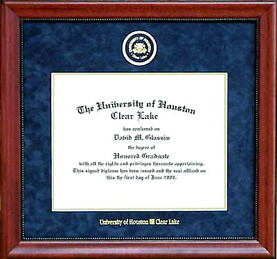 UHCL Designer Diploma Frame in Marine Blue Suede