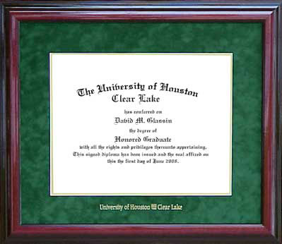 UH - Clear Lake Classic Diploma Frame in Green Suede