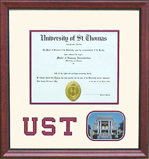UST Cherry Ascot Diploma Frame with Link-Lee Mansion Photo