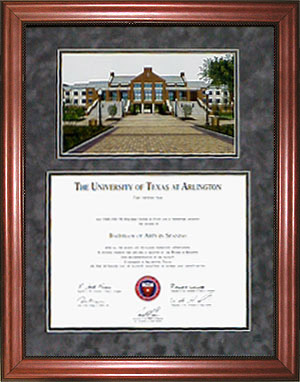 UTA Diploma Frame with Campus Lithograph in Walnut