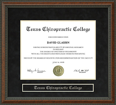 Texas Chiropractic College (TCC) Diploma Frame