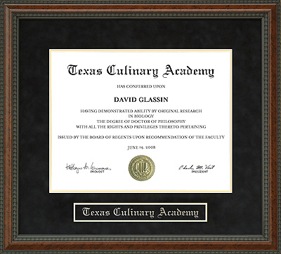 Texas Culinary Academy (TCA) Diploma Frame
