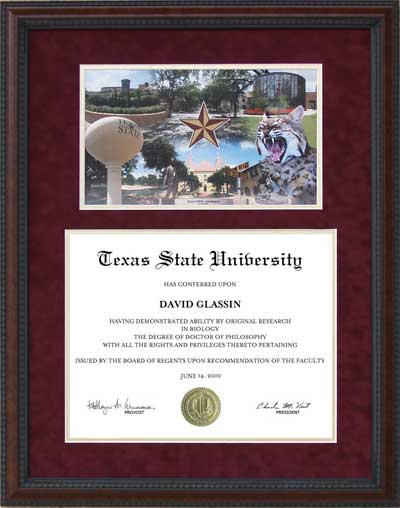 Texas State Diploma Frame with Campus Montage