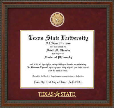 Texas State Logo Diploma Frame with Custom Medallion