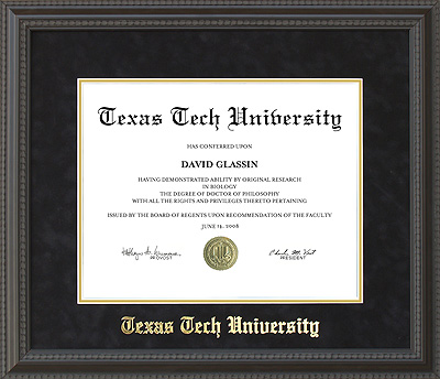 Texas Tech Diploma Frame with Black Suede Mat & Gold Embossing