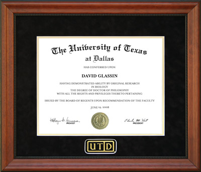 UTD Diploma Frame with Black Suede Mat
