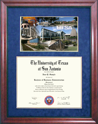 UTSA Diploma Frame with Campus Art Print