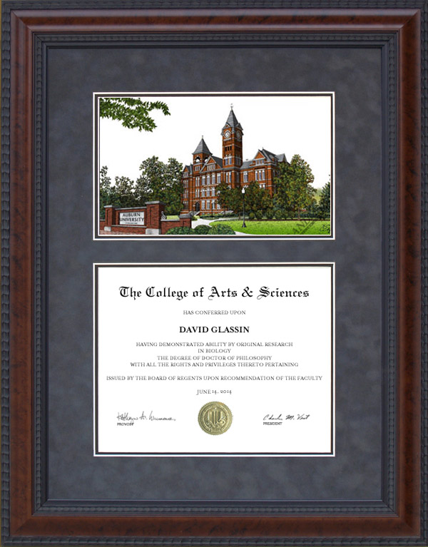 Diploma Frame with Licensed Auburn University Campus Lithograph Wordyisms