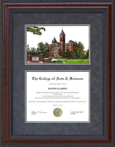 Auburn University Diploma Frame with Campus Lithograph