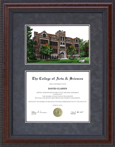Diploma Frame with Licensed Aurora University (AU) Campus Lithograph