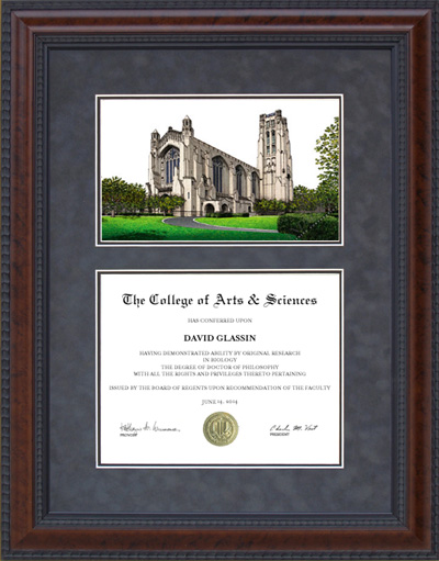 University of Chicago Diploma Frame with Campus Lithograph