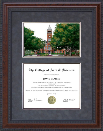 Clemson University Diploma Frame with Campus Lithograph