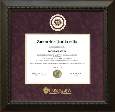 Concordia University Texas Designer Diploma Frame