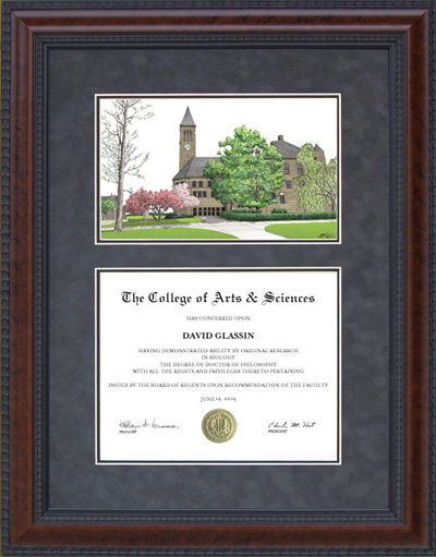 Cornell Diploma Frame with Campus Lithograph