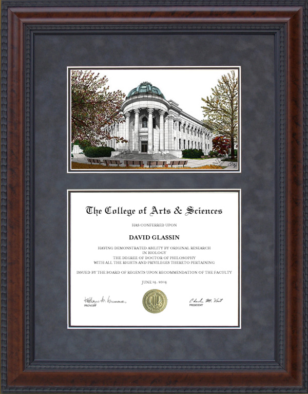Diploma Frame with Licensed American University (AU) Campus Lithograph