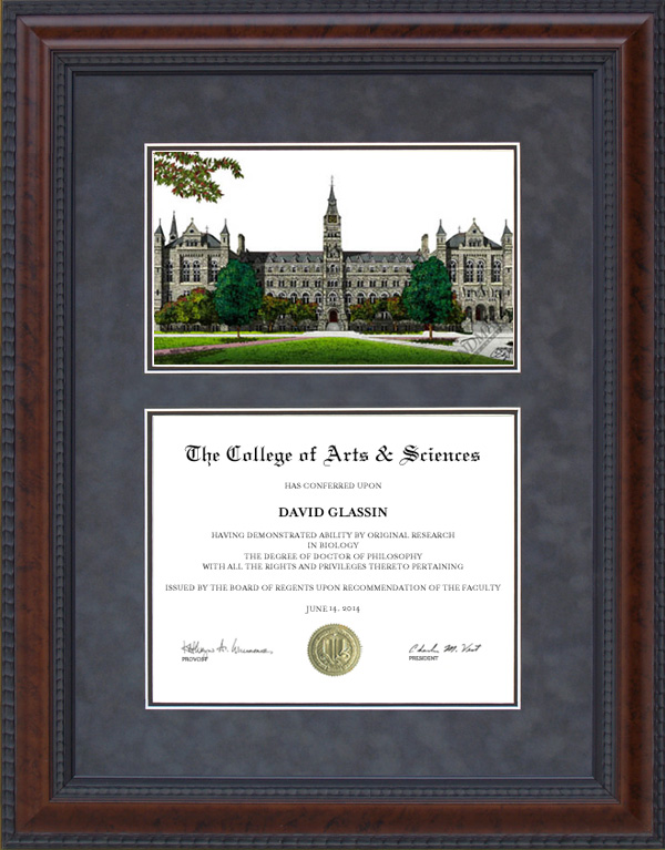 Diploma Frame with Licensed University Campus Lithograph