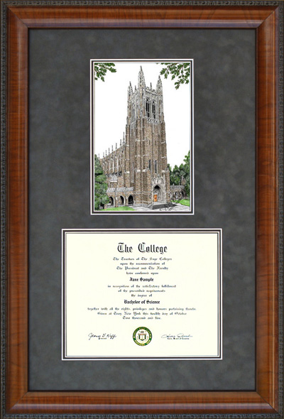 Duke University Diploma Frame with Campus Lithograph