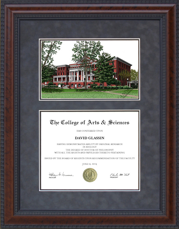 Diploma Frame with College and State (GCSU) Campus Lithograph