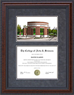 Indiana State University (ISU) Diploma Frame with Campus Lithograph